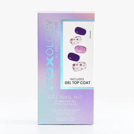 Foxology Semi Cured Gel Nail Strips Kit, Vegan & Cruelty Free, Glossy Purple Floral Nail Art, Includes 30 Strips, Gel Top Coat, Nail File, Cuticle Stick, Alcohol Free Prep Pad, PURPLENESS, 1 Count