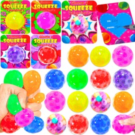 24 Pack Valentines Day Gifts for Kids Teens Class, Fidget Stress Balls with Valentines Day Cards,Valentines Party Favors Stress Relief Toys Squeeze Balls Bulk for Boys Girls Classroom Exchange Prizes