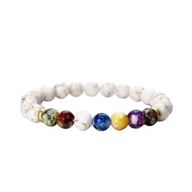 Aretro Seven Chakra Volcanic Stone Handmade Elasticated Bead Bracelet Yoga Balance Bead Bracelet.