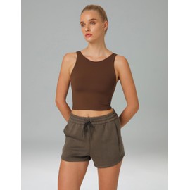 Colorfulkoala Dreamlux Womens Padded Sports Bra High Neck U-Back Yoga Running Workout Athletic Tank Top with Removable Cups(XXL, Cocoa)