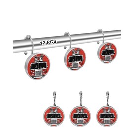 Red Fire Engine Shower Curtain Hooks, Fire Truck Red 12PCS Shower Curtain Hooks Rings for Bathroom Stainless Steel Rust Resistant Shower Curtain Hangers