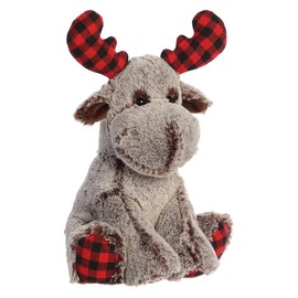 Aurora® Festive Holiday Buffalo Plaid Moose™ Stuffed Animal - Seasonal Cheer - Heartwarming Gifts - Brown 12 Inches