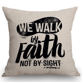 SSOIU We Walk by Faith not by Sight Bible Verse Throw Pillow Cover, Motivational Quote Cotton Linen Throw Pillow Case Cushion Cover Home Office Decorative Square 18 X 18 Inches