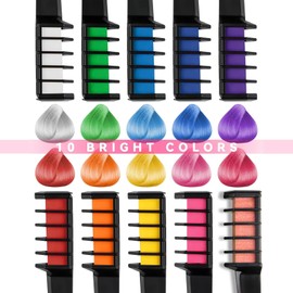 Pack of 10 Hair Chalks, Hair Chalk for Girls, Directions Hair Colour, Hair Chalk for Children, Washable Temporary Instant Hair Colour, Children, Washable for Children, Party, Cosplay