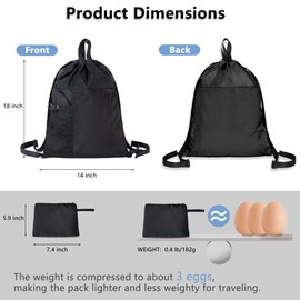 Linpr Verstaubarer Reiserucksack mit Kordelzug, Wäschesack Reise zum Wandern und Schwimmen, 14L Leichte, Faltbare Sport- und Gymnastiktasche für Damen und Herren, mit Zwei Reißverschluss (Schwarz)