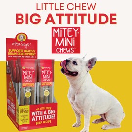 etta says! Mitey Mini Chews Dog Treats - Made in The USA - Grain-Free and Odor-Free - All-Natural Dog Chews - Perfect for Puppies and Senior Dogs - with Omega 3, 6, and 9 - Beef - 6 Pack