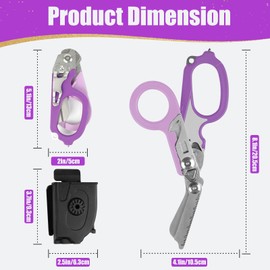 6 in 1 Multi-Function Foldable Trauma Shears with Compatible Holster, Emergency Response Scissors Outdoor Camping Rescue Tools with Strap Cutter and Glass Breaker for Hospitals, Home (Purple)