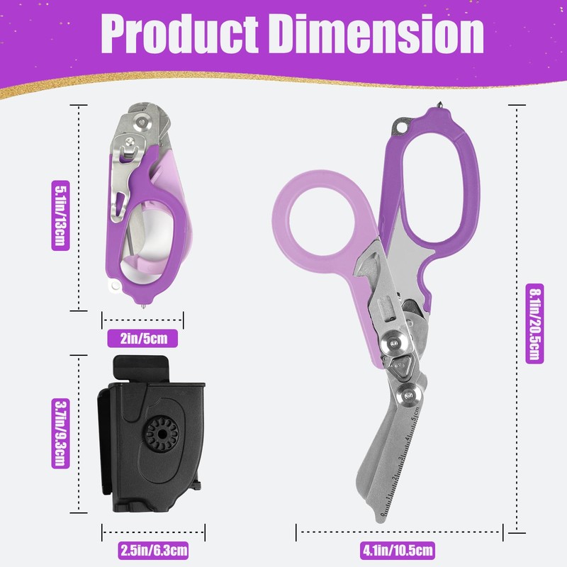 6 in 1 Multi-Function Foldable Trauma Shears with Compatible Holster,