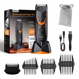 ENSSU Body Hair Trimmer for Men, IPX7 Waterproof Electric Trimmer with Digital Battery Display, 6000RPM Ceramic Blades for Beard, Body & Head Hair Grooming, Includes 4 Guards & Travel Bag