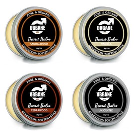 Urbane Men Beard Balm Pack of 4 – Premium Beard Kit with Sandalwood, Vanilla, Cedarwood, Unscented Essential Oils – Moisturising Beard Conditioner