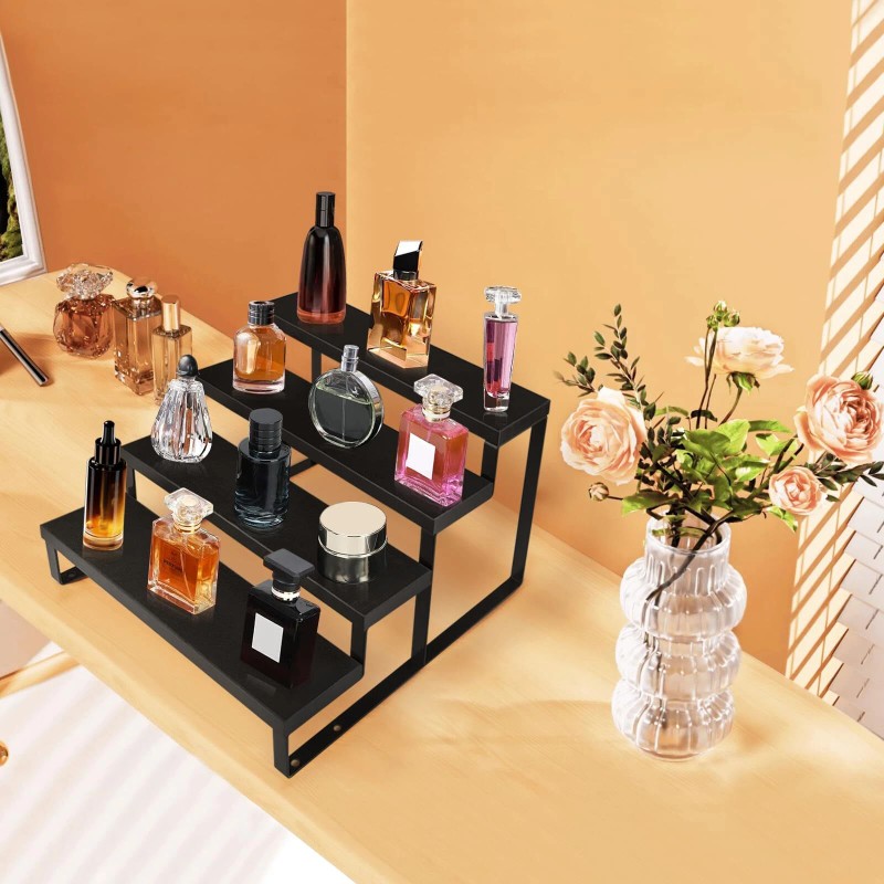 HomePekite Wood Cologne Organizer for Men,4 Tier Perfume Dresser Black