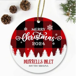 Merry Christmas Murrells Inlet South Carolina Ornament 2024 - Xmas Holiday Keepsake for Decor Murrells Inlet SC Ornament Souvenir Gift Family Friends - New Home Ornament 3" Plastic