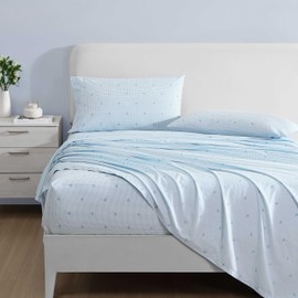 Laura Ashley - Twin Sheets, Cotton Percale Bedding Set, Lightweight & Breathable Home Decor (Turtle Gingham Blue, Twin)