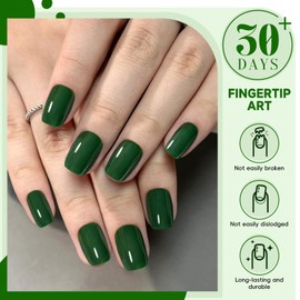 Noerrors Green False Nails 32Pcs Short Square Glossy Green Pure Color Fake Press on Nails Full Cover Removable Acrylic Stick Glue on Nails for Women Girls Art Manicure Decorations