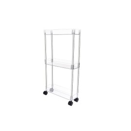LYZOLICS 3-Tier Slim Storage Cart Mobile Shelving Unit Organizer Slide Out Storage Rolling Utility Cart Tower Stainless Steel Rack for Kitchen Bathroom Laundry Narrow Places (Transparent, 5.11")