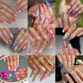 SHUXILIN 60PCS Flower Nail Art Charms 3D Hawaii Flowers Nail Rhinestones Hibiscus Floral Nail Gems Colorful Flower Nail Diamonds Summer Nail Jewelry Tiny Flowers Nail Design for Women Nail Supplies