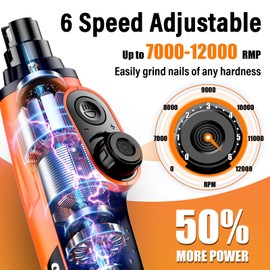 Casfuy Smart 6-Speed Dog Nail Grinder - 50% More Power Pet Nail Grinder with 2 LED Lights Quiet Rechargeable Electric Dog Nail Trimmers File Toenail Grinder for Large Medium Small Dogs & Cats(Orange)
