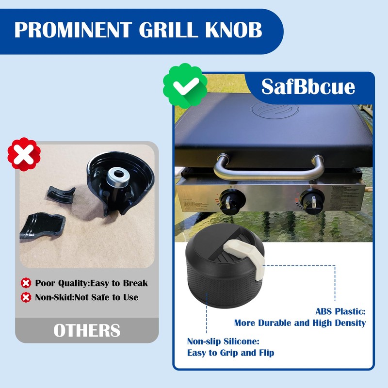 SafBbcue Grill Knobs Replacement, Black, 2-Pack, Metal, For Blackstone 17/22/28/36