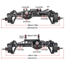 Aluminum 4WS Offset Portal Axle Set with Servo Mount for 1/10 4 Wheel Steering LCG Chassis Comp Rigs Capra H10 Optic (Front Rear Black)