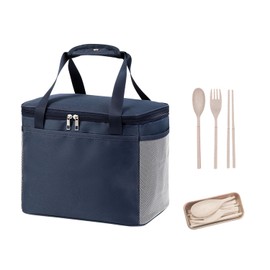 Compact Insulated Lunch Bag with Free Foldable Cutlery Set – 3-Layer Thermal, 25x15x18cm – Keeps Food Warm/Cold/Fresh – Portable Cooler for Work, School, Picnic