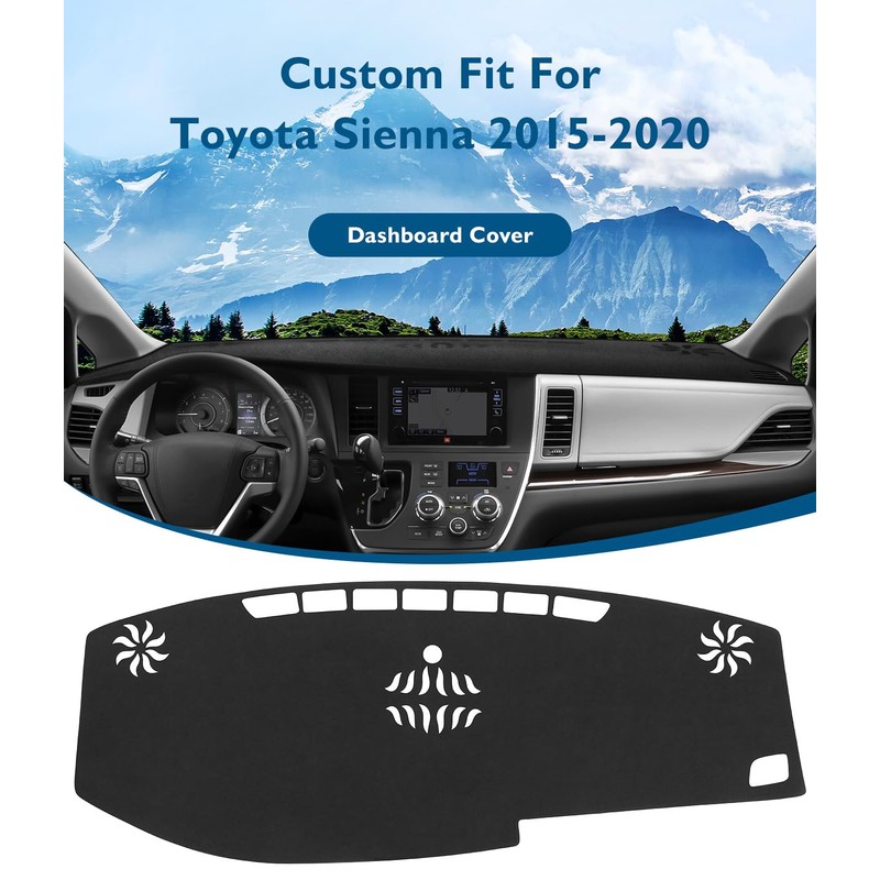 BIBLOZ Dash Cover for Toyota Sienna 2015-2020 Accessories Black Flannel