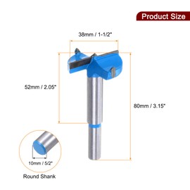 sourcing map Forstner Drill Bits 1-1/2 inch / 38mm Round Shank 2/5 inch, Carbide Forstner Bit Woodworking Hole Opener Cutter Tool for Wood Drilling/Cabinet Hinges, Blue