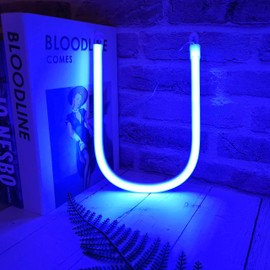 SplendShop Light Up LED Neon Letters Sign Wall Decorative Neon Lights Alphabet Marquee Letter A to Z & 0 to 9 (Blue U)
