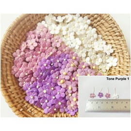PLflower Set of 50 Tiny Flower Mixed Tone Purple Embellishment with Thread stem Mulberry Paper Flower Size 0.30" Very Small Purple1 Craft Handmade Wedding Scrapbook for so Many Card Craft Projects