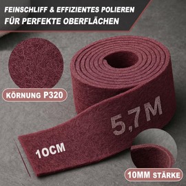 Sensylectra Schleifvlies Rolle 10cm*5.7m Korn 320,Vielseitiges Schleifpapier,Schleifschwamm für Holz, Metall, Edelstahl,Geeignet zum Polieren, Schleifen, Reinigen und Entrosten
