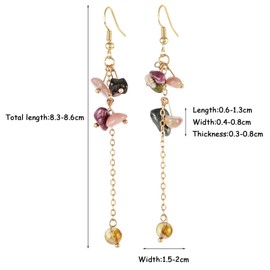 Nupuyai Natural Tourmaline Crystal Hook Dangle Earring for Women, Handmade Chip Stone Earrings