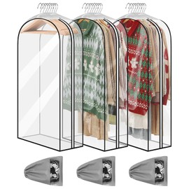 40 Pulgadas Bolsas para Ropa. Viene con 3 Bolsas para Zapatos, Transparentes y Resistentes ai Polvo. Cubre Polvo para Ropa, para Guardar Trajes, Abrigos, Chaquetas. (3 Paquetes) (3)