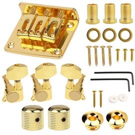 TUOREN Complete 3 String Box Guitar Replacement Part inclued Saddle Bridge Tuning Pegs Keys Control Knobs Strap Locks Screws Washers Gold-plated