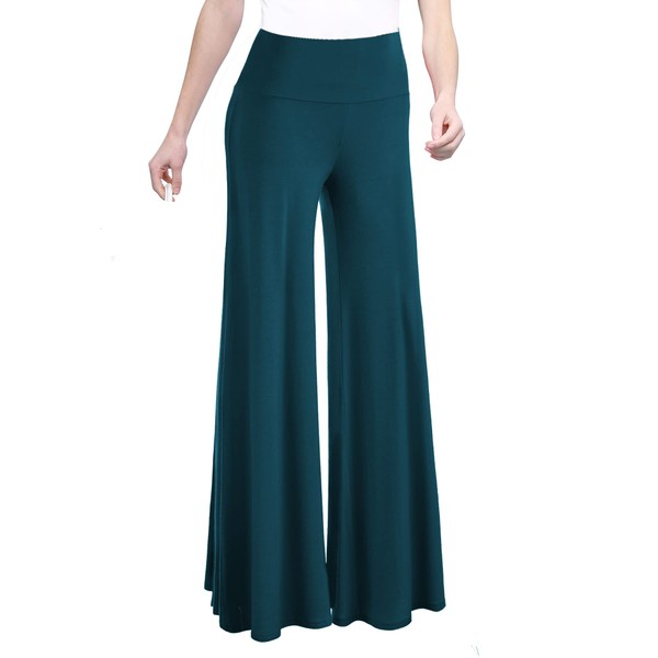 Made By Johnny MBJ - Pantalones de descanso para mujer, estilo casual, cómodos, lisos/teñido anudado, pierna ancha, estilo palazzo (XS ~ 5XL), Wb750_verde azulado, XS