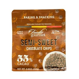 Foodie Gourmet Belgium Semi-Sweet Chocolate Chips for Cookies, Brownies, Muffins, Cakes, Desserts, Snacking & Candy Making, Rich & Balanced Gourmet Baking Chips 8.8 oz | 55% Cacao