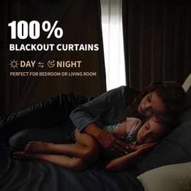 INOVADAY 100% Blackout Curtains for Bedroom, Black Out Curtains 63 Inch Long, Clip Rings Linen Blackout Drapes, Thermal Insulated Room Darkening for Living Room, 2 Panels - Oatmeal,W50xL63