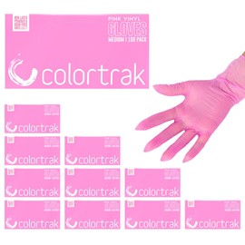 Colortrak Disposable Gloves, 10 Boxes (1000 Gloves) Single-Use, Disposable, Powder Free Vinyl, Latex-Free, Sanitary Hair Stylist/Barber Gloves, Pink, Medium