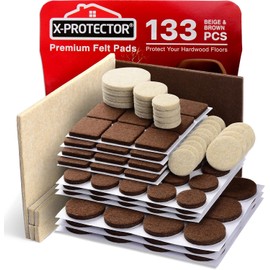 X-PROTECTOR Felt Furniture Pads – 133 PCS Premium Furniture Feet Protectors for Hardwood & Laminate Floors, Brown & Beige