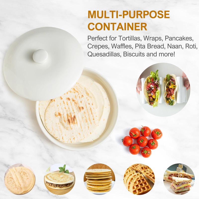 Large Tortilla Warmers with Lid, Embossed Ceramic Tortilla Holder Servers