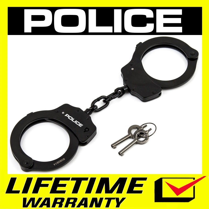 POLICE Handcuffs Professional Double Lock Heavy Duty Metal Steel Black