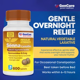 GenCare Senna Laxative 600 Tablets Senna 8.6mg Tablets with Natural Sennosides | Laxatives for Constipation, Bloating, Gas & Irregularity Relief. Safe & Effective | Generic for Senokot