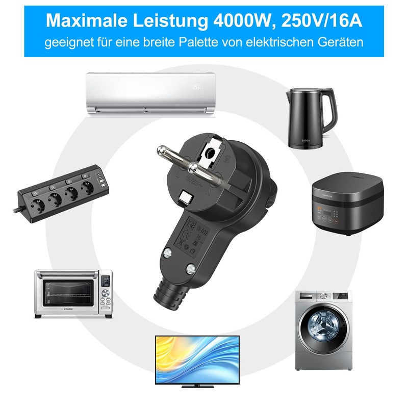 Schuko Plug Flat Extra Flat Earthing Contact Angle Plug with