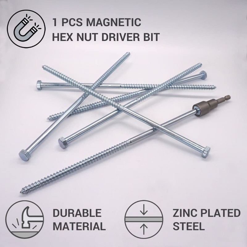 SKIR'CO (Pack of 10) DIN 571 Galvanised Steel Hex Wood