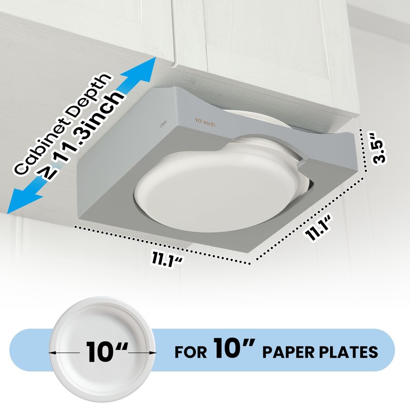 CKIU 10-inch Paper Plate Dispenser Under Cabinet, Bamboo Paper Plate
