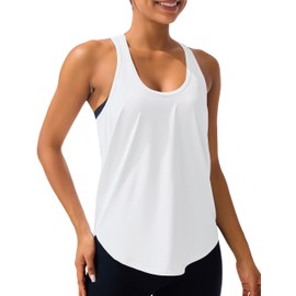 JOYSPELS Workout Tank Tops for Women Sleeveless Loose Fit Racerback Gym Yoga Athletic Running Shirts Quick Dry Lightweight Breathable White