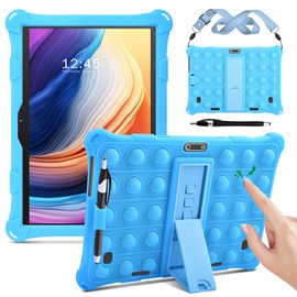 DETUOSI Silicone Case Compatible with Dragon Touch Notepad K10, 10 inch Universal Tablet Case, Multi-Angle Protective Cover for ZONKO K105 10 inch, Winsing 10 with Strap & Stylus Pen, Blue