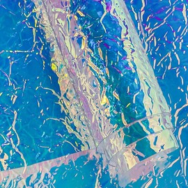 ONEART | Iridescent Transparent Embossed Vinyl Holographic Blue Clear PVC Vinyl Craft Fabric 16"×54" for Sewing DIY Projects-Scratch