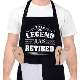 libfrnt This Legend Has Retired Apron Funny BBQ Apron with 2 Pockets Waterproof Dad Cooking Apron for Cooking Grilling Kitchen, Retirement Gifts for Men Women
