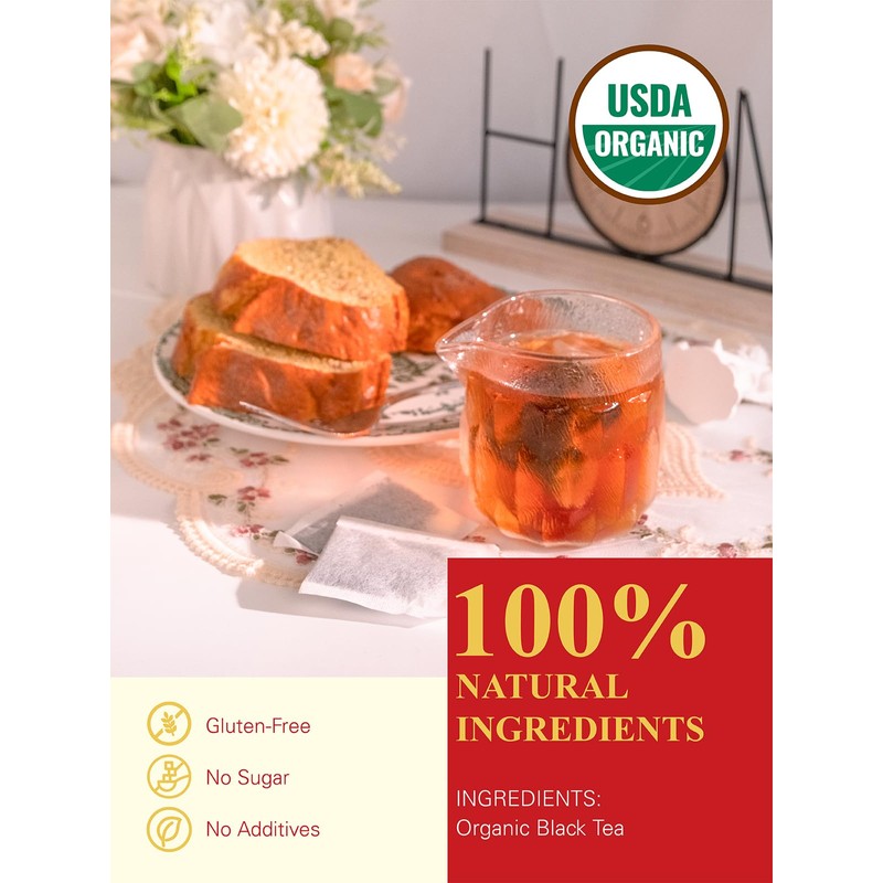GLDNT Organic Black Tea Bags, Natural Organic Black Tea, Smooth