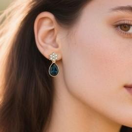 Elegant Austrian Crystal Teardrop Dangle Earrings for Women,14K Gold Plated Snowflake Drop Earrings Jewelry Gift for Birthday Wedding Anniversary (Denim Blue)