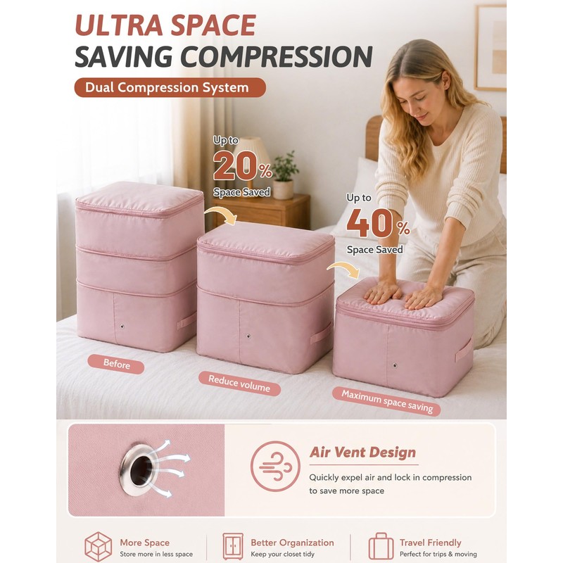 Ultra Space Saving Self Compression Organizers, 2 Pack Double Zipper